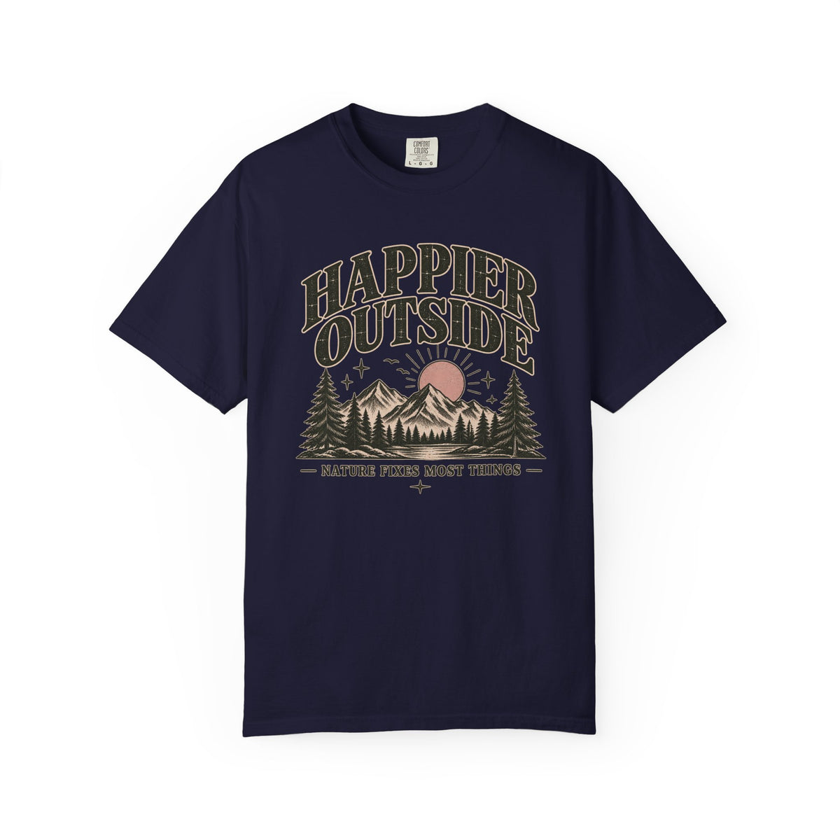 Happier Outside Tee — Nature Lover Graphic Garment-Dyed T-Shirt