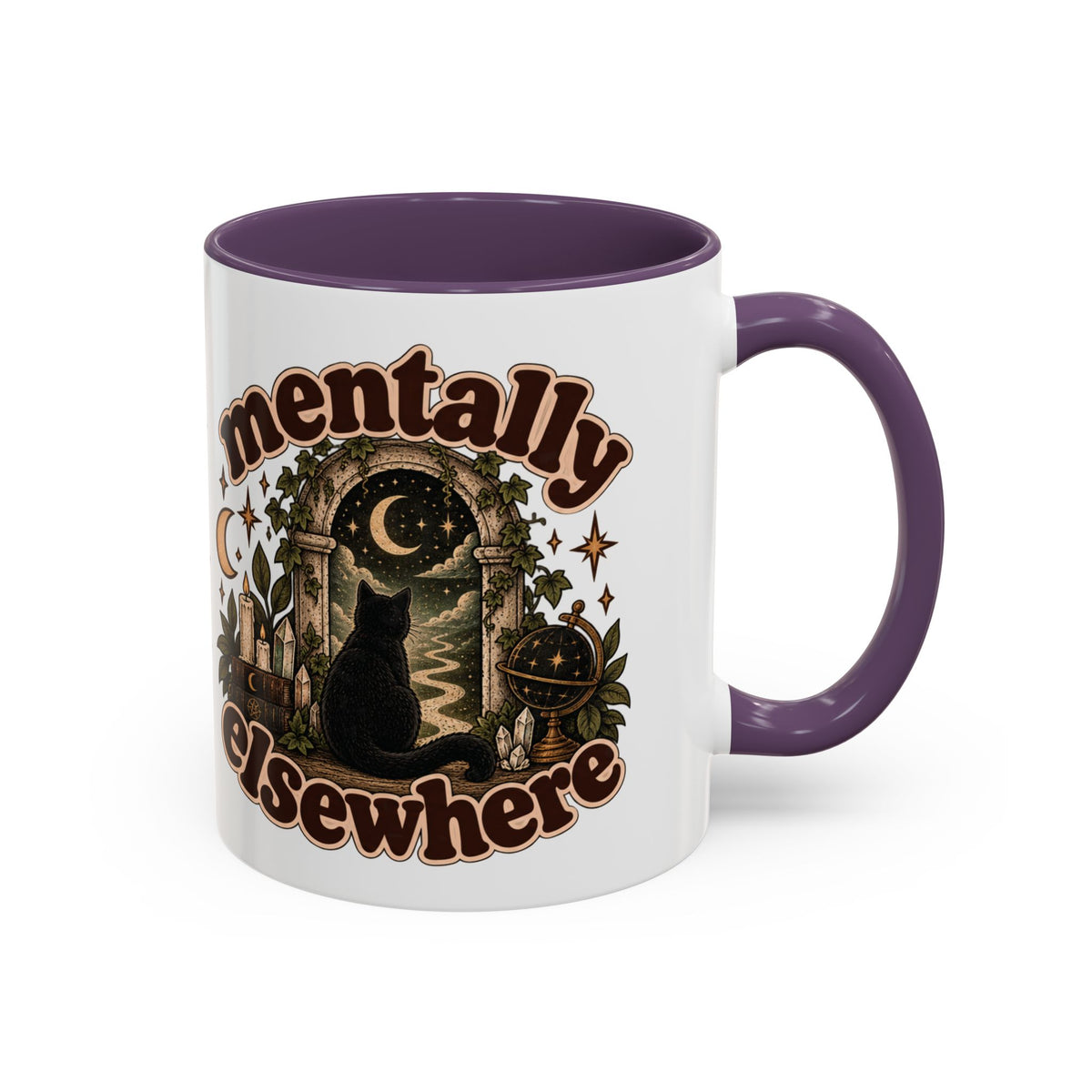 Mentally Elsewhere Mug — Black Cat Celestial Ceramic Coffee Mug