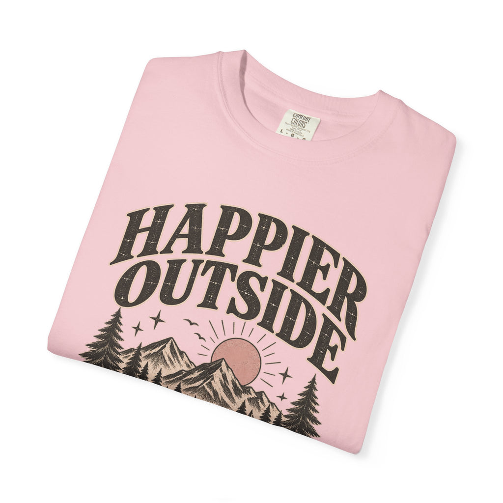 Happier Outside Tee — Nature Lover Graphic Garment-Dyed T-Shirt