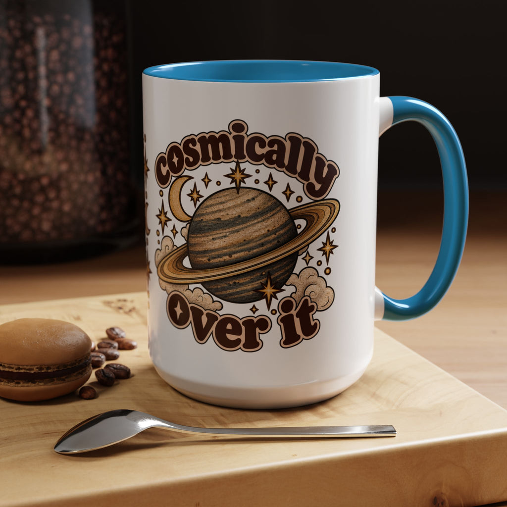 Cosmically Over It Mug — Retro Planet Celestial Ceramic Coffee Mug