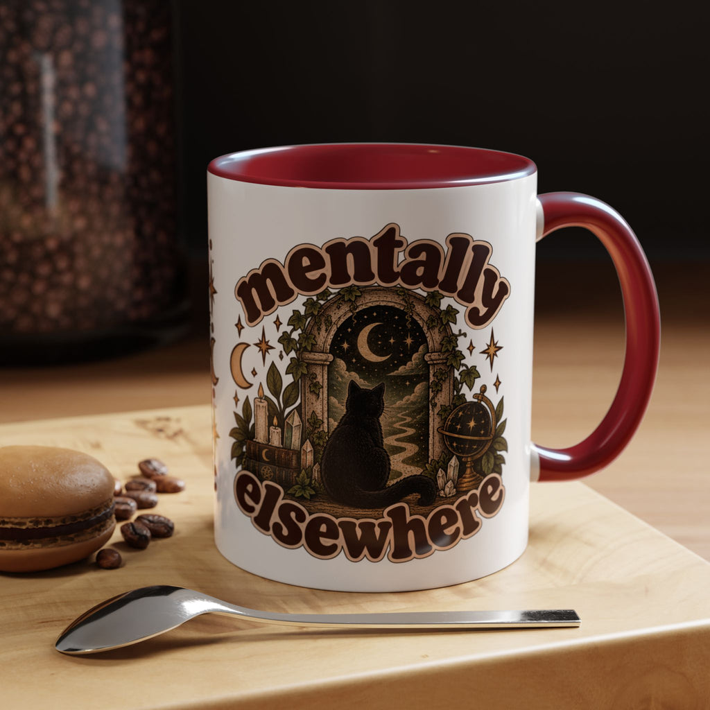 Mentally Elsewhere Mug — Black Cat Celestial Ceramic Coffee Mug