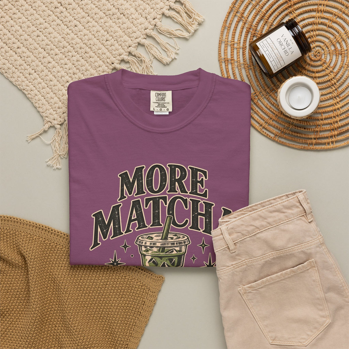 More Matcha Less Drama Tee — Cute Matcha Graphic T-Shirt