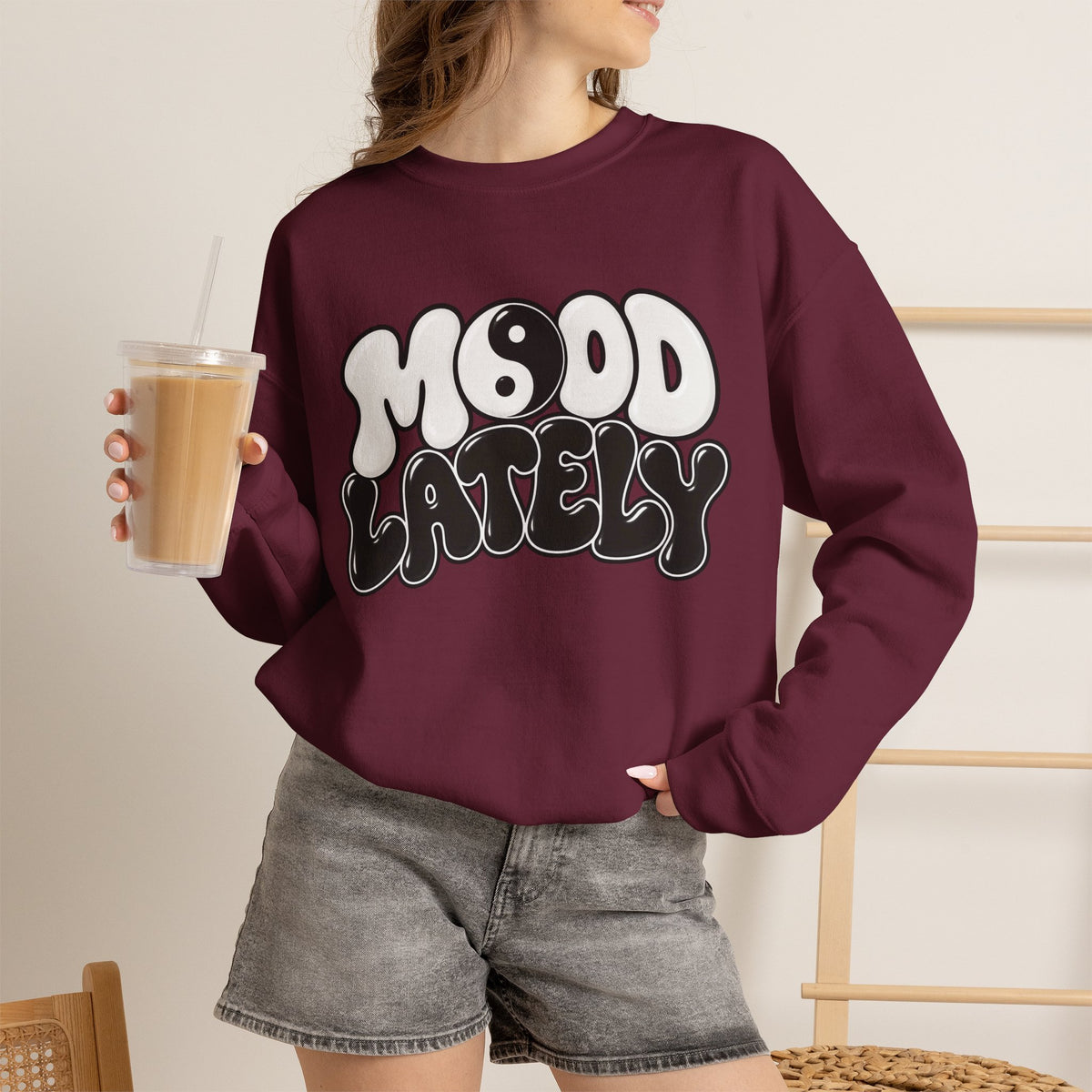Crewneck Sweatshirt "Mood Lately" Retro Yin Yang Graphic