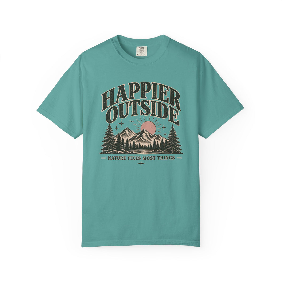 Happier Outside Tee — Nature Lover Graphic Garment-Dyed T-Shirt