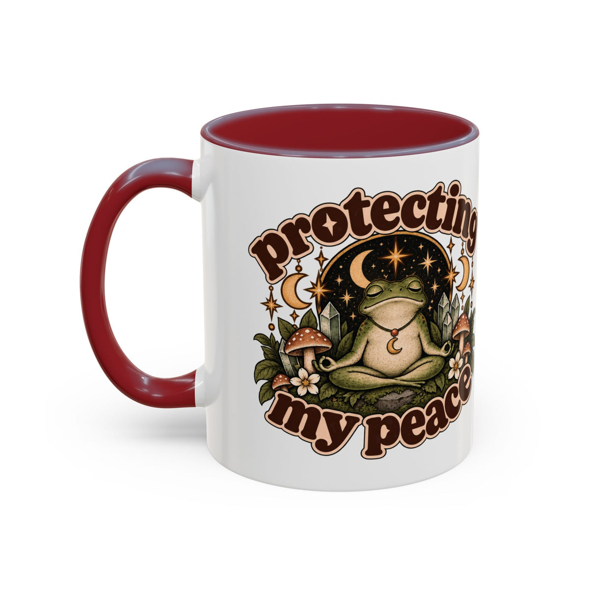 Protecting My Peace Mug — Frog & Mushroom Ceramic Coffee Mug