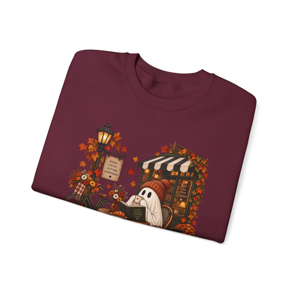 Autumn Ghost Café Sweatshirt — Cozy Fall Pumpkin Patch Crewneck