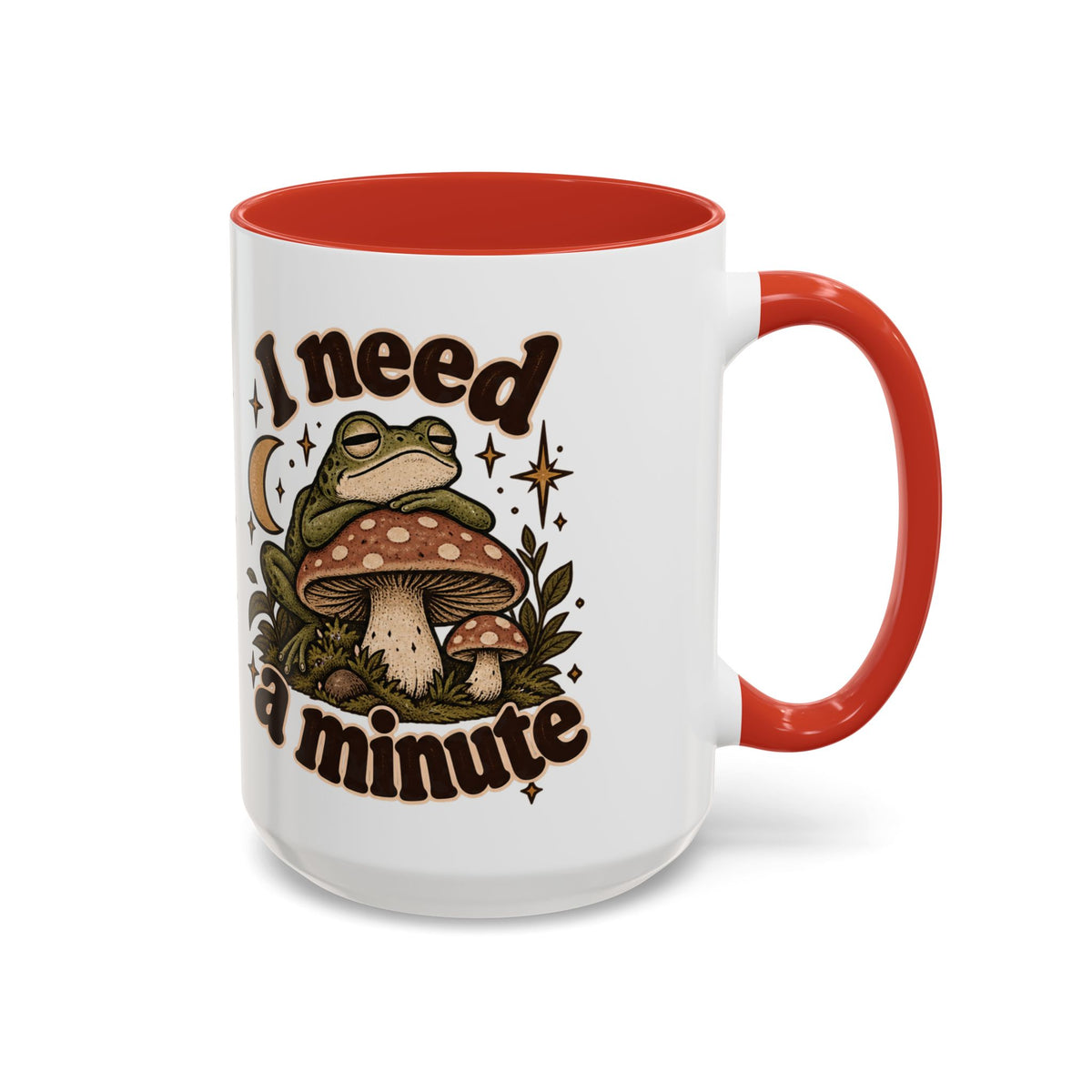 I Need a Minute Mug — Cozy Frog & Mushroom Ceramic Coffee Mug