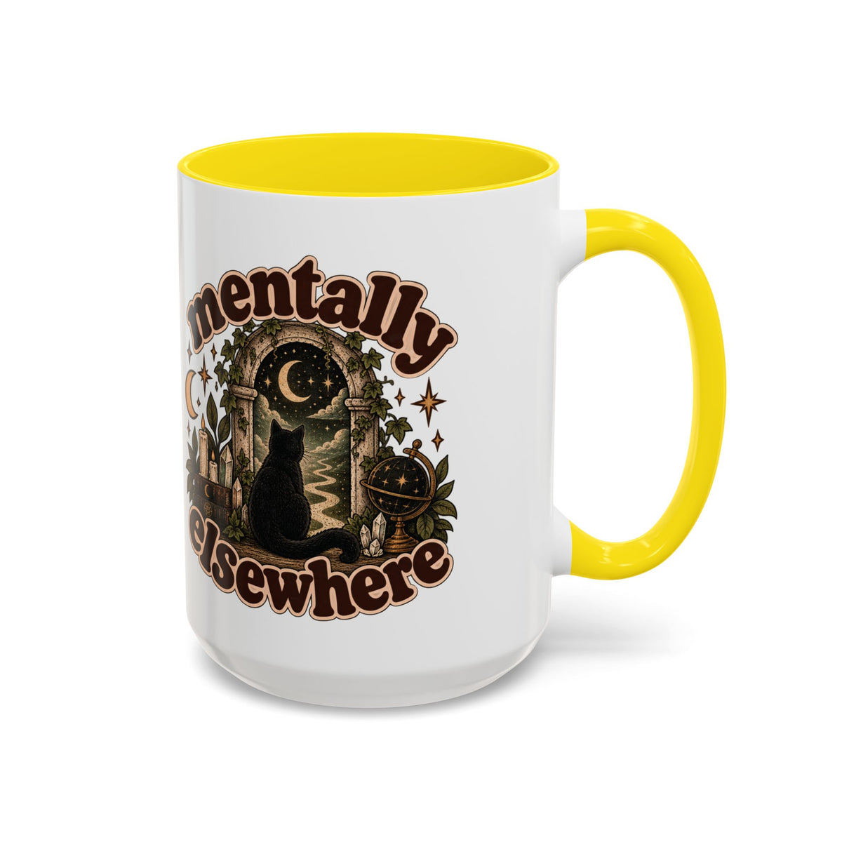 Mentally Elsewhere Mug — Black Cat Celestial Ceramic Coffee Mug
