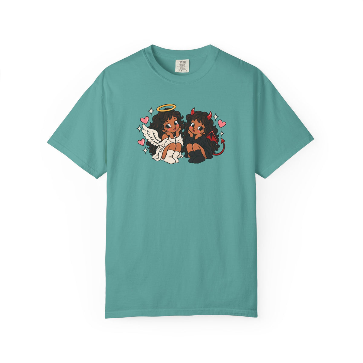 Angel and Devil Cute Graphic Tee — Kawaii Couple Illustration T-Shirt