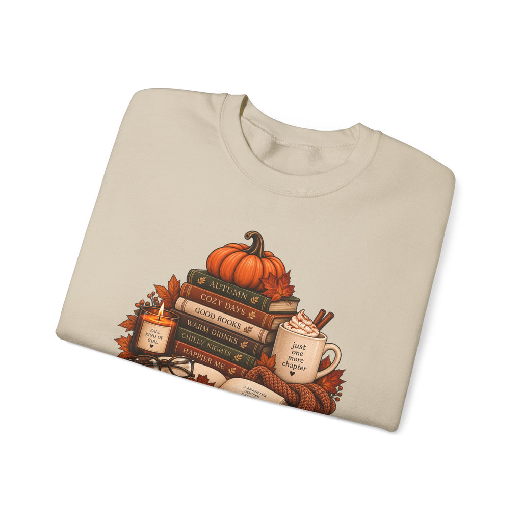 Fall Bookstack Crewneck Sweatshirt — Cozy Pumpkin Reading Vibes