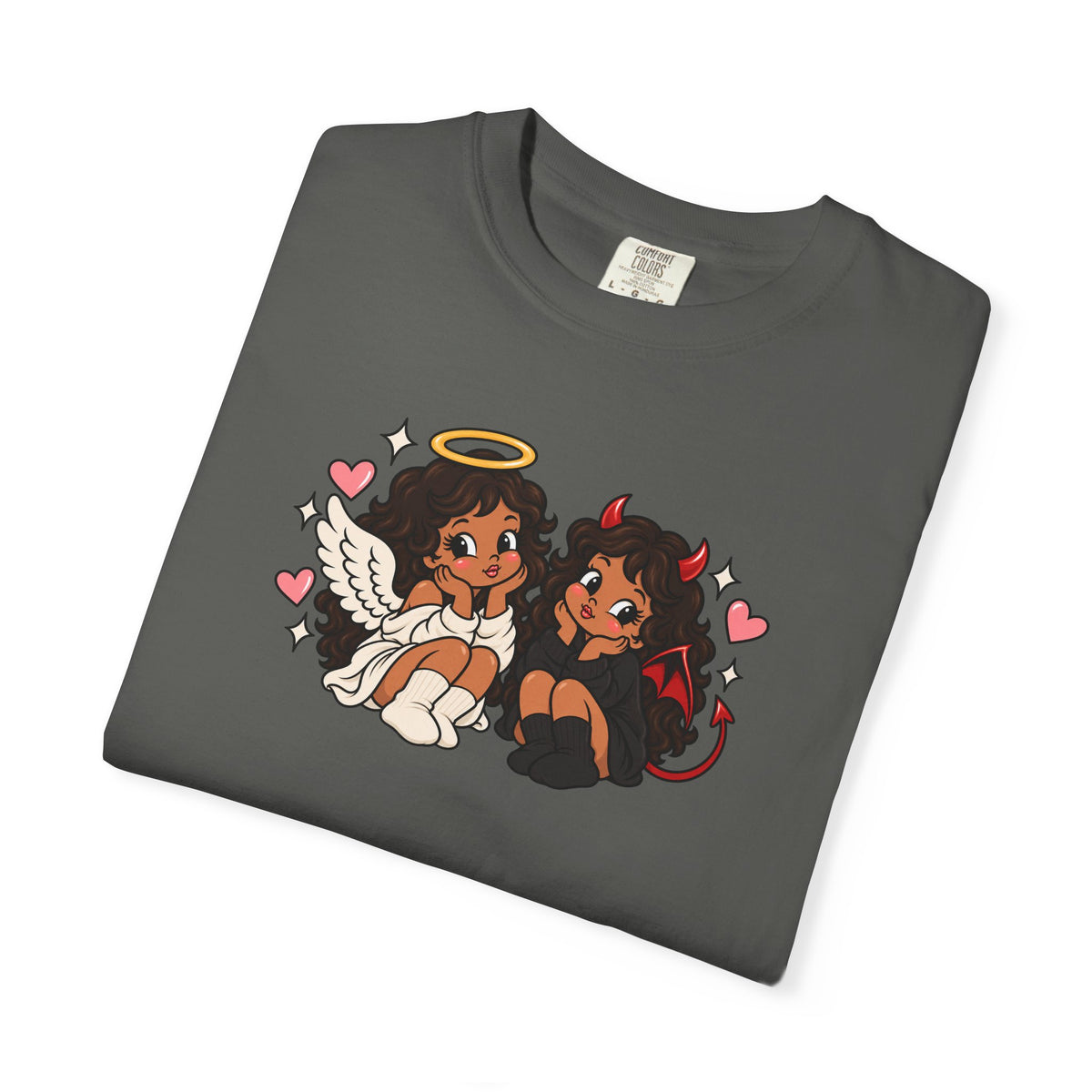 Angel and Devil Cute Graphic Tee — Kawaii Couple Illustration T-Shirt