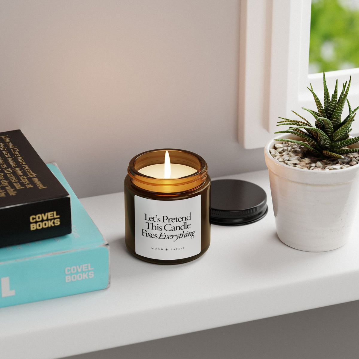 Soy Candle — "Let’s Pretend This Candle Fixes Everything" Amber Jar (Scented, Multi-Size)