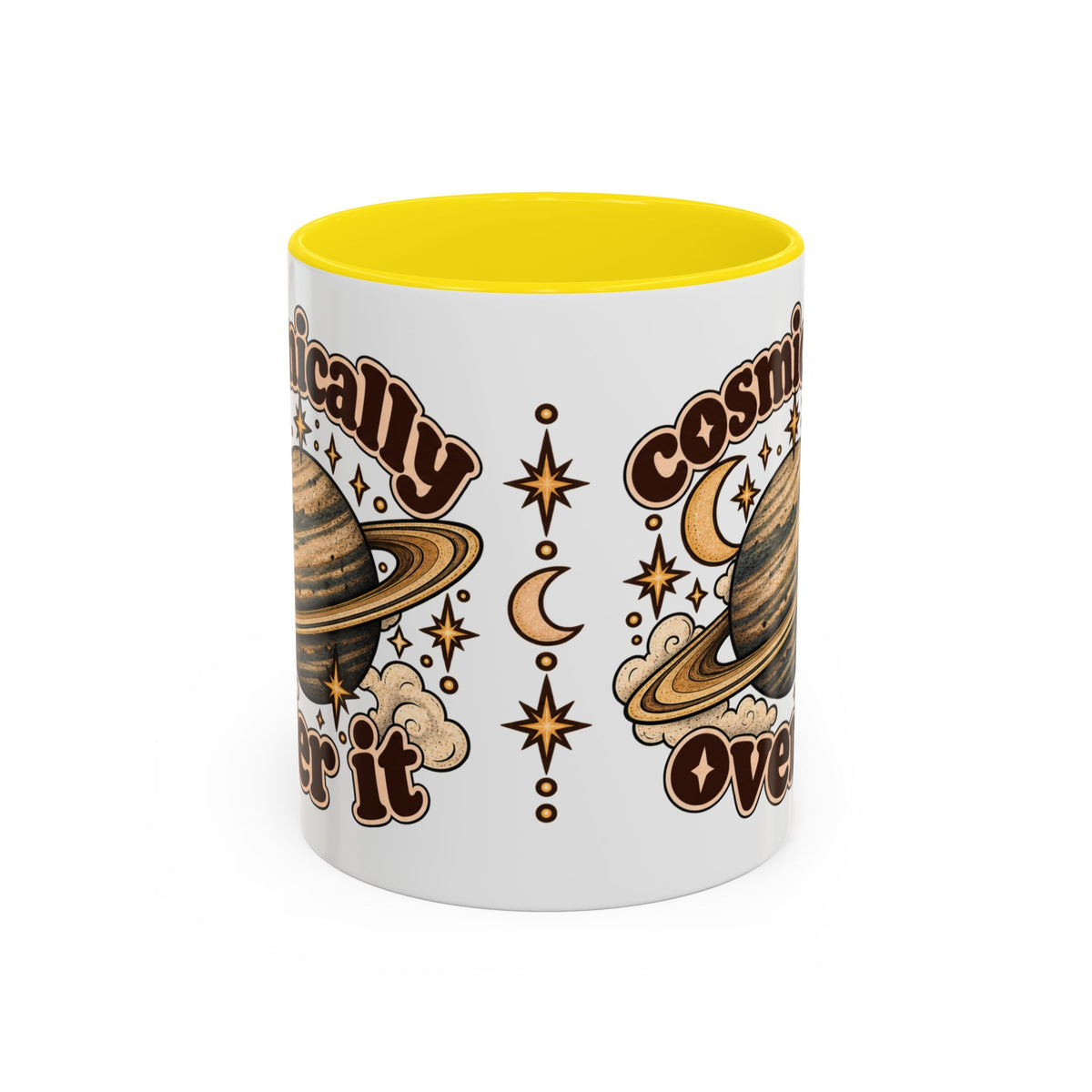 Cosmically Over It Mug — Retro Planet Celestial Ceramic Coffee Mug