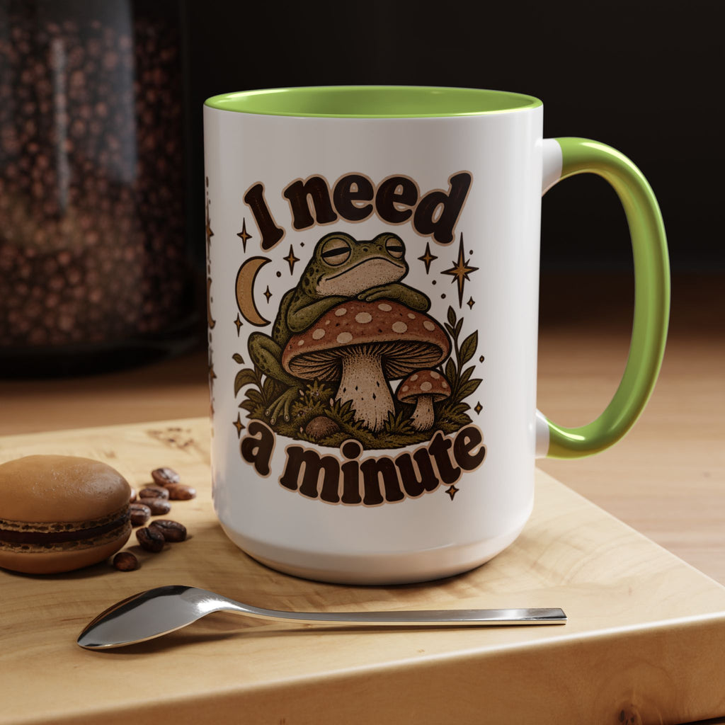 I Need a Minute Mug — Cozy Frog & Mushroom Ceramic Coffee Mug