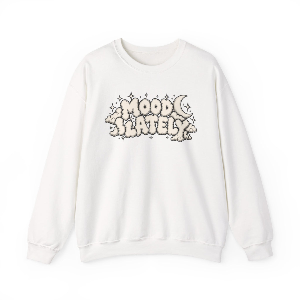 Mood Lately Crewneck Sweatshirt — Retro Cloud Lettering Graphic Pullover