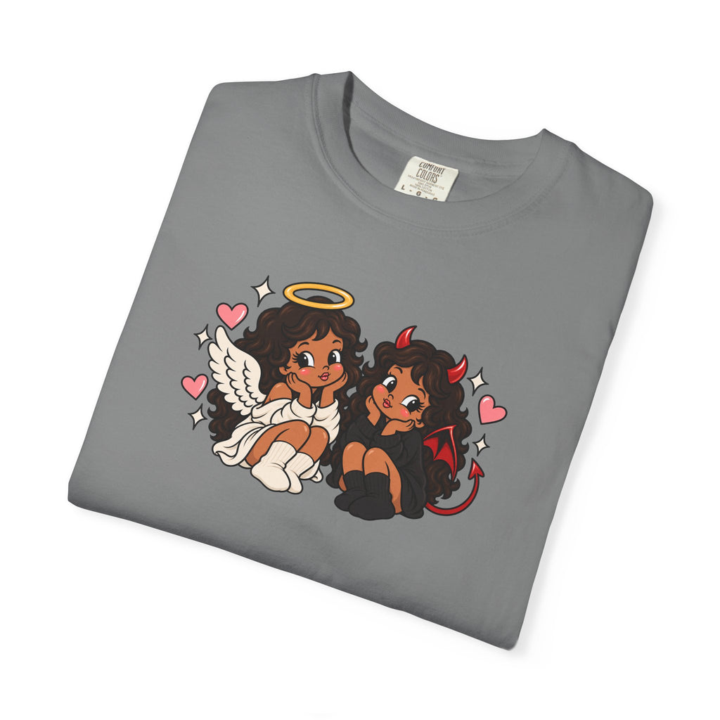 Angel and Devil Cute Graphic Tee — Kawaii Couple Illustration T-Shirt