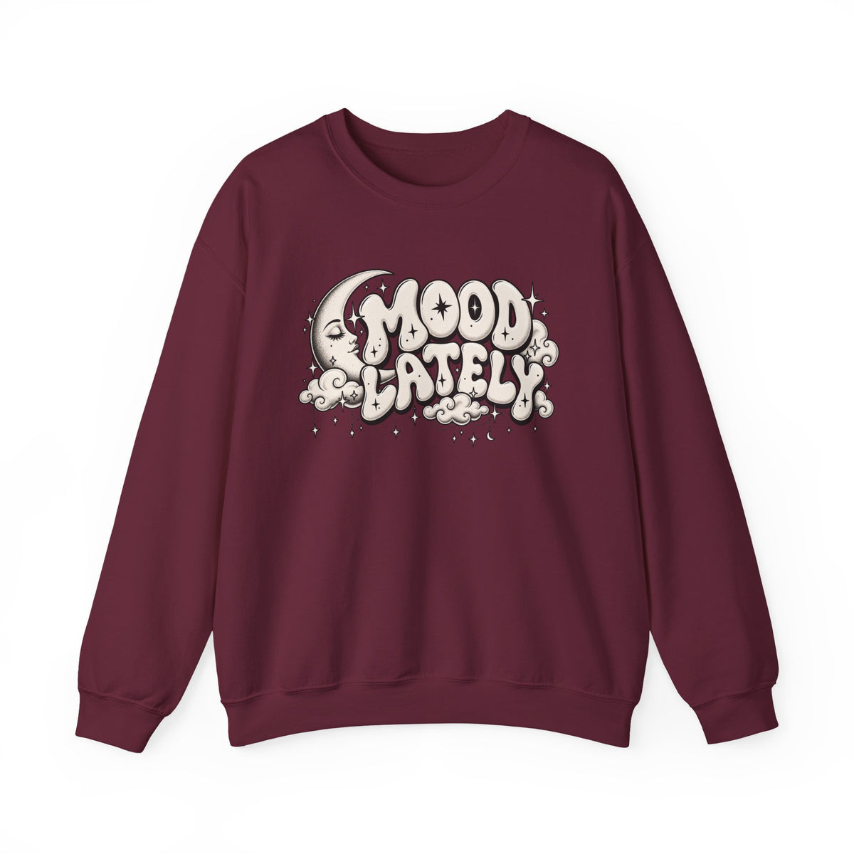 Crewneck Sweatshirt — 'Mood Lately' Retro Moon Graphic