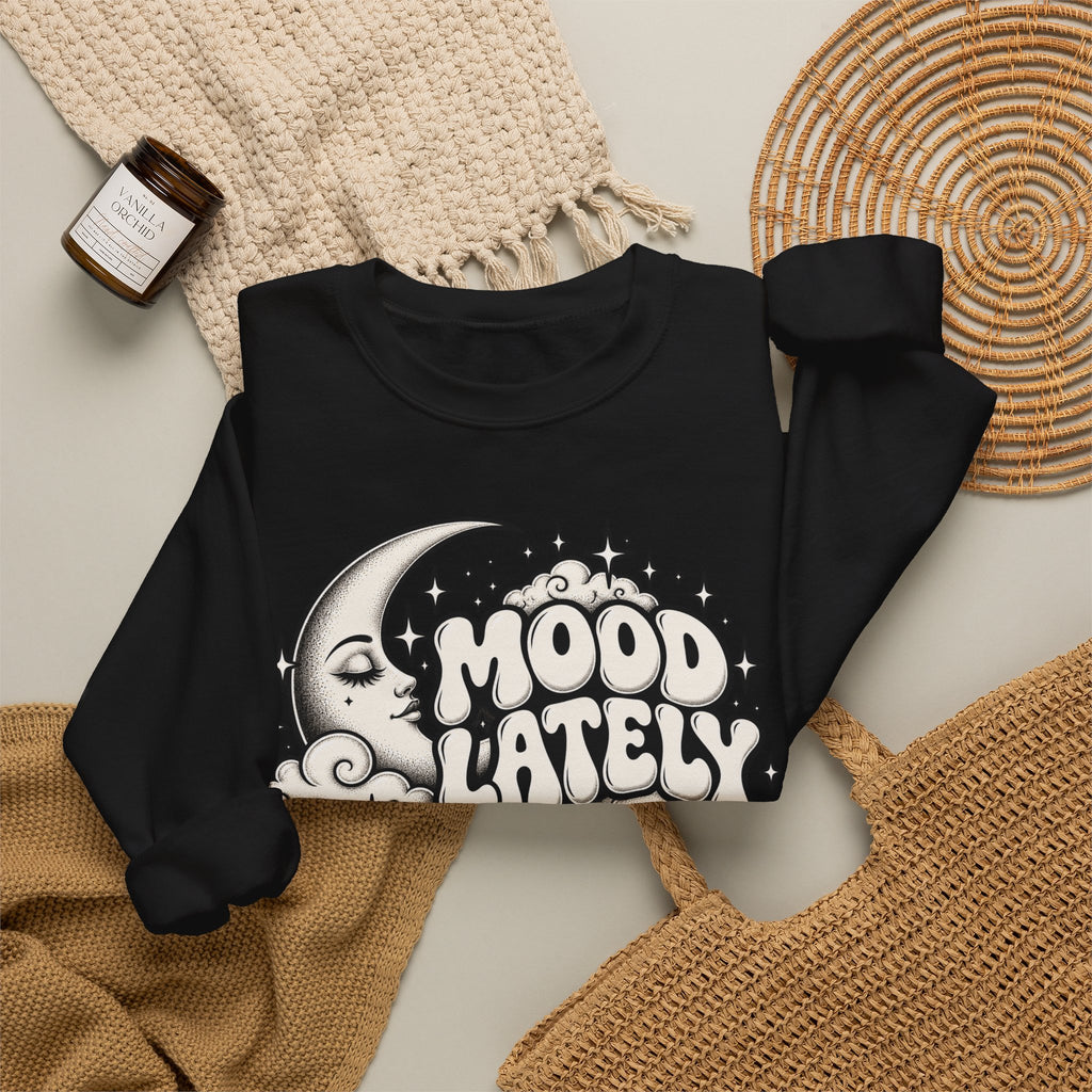 Mood Lately Crewneck Sweatshirt — Retro Moon & Cloud Graphic