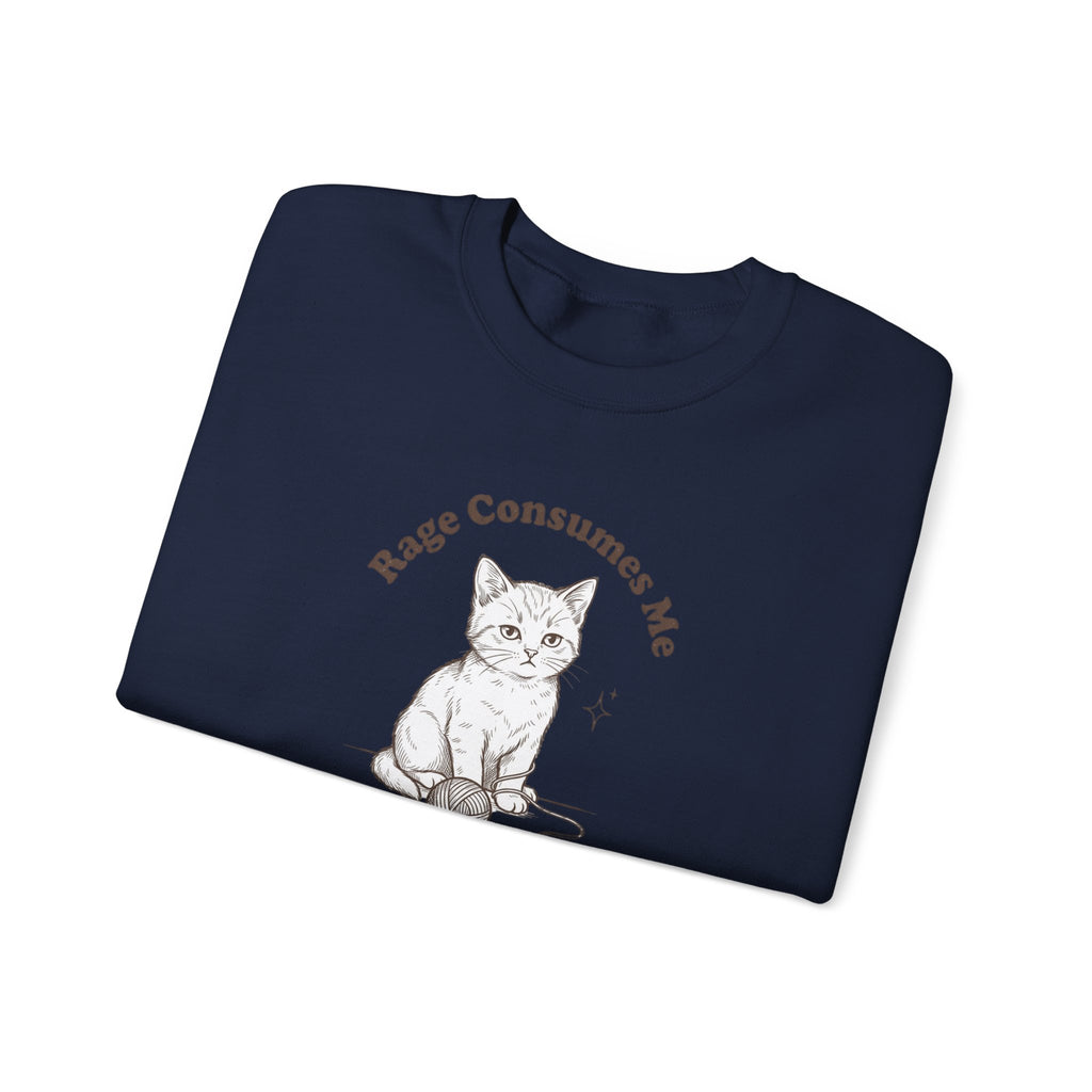 Rage Consumes Me kitten sweatshirt | vintage minimalist cat, ironic emotion