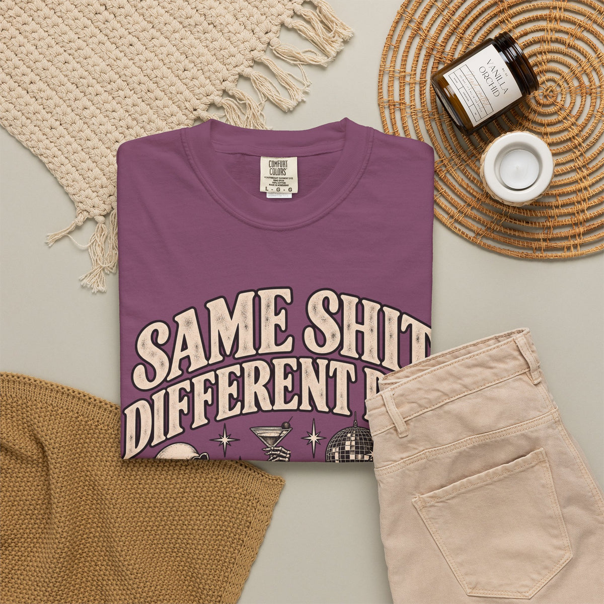 Same Shit Different Day Tee — Retro Skeleton Disco Graphic T-Shirt