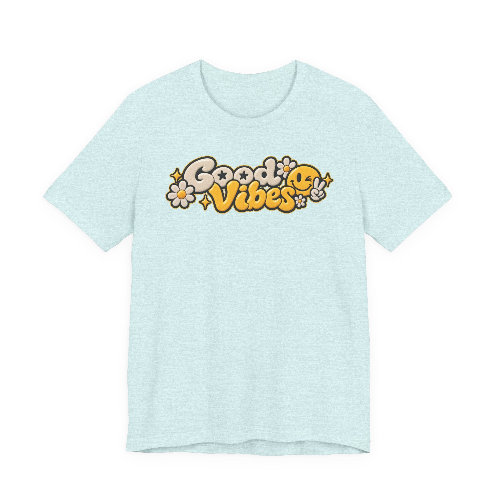 Good Vibes Retro Tee — Smiley Flower Graphic T-Shirt
