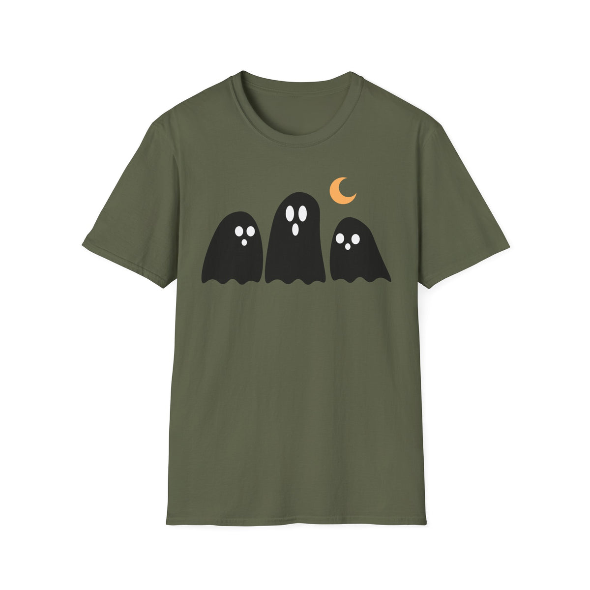 Ghost Trio T-Shirt — Cute Halloween Ghosts with Crescent Moon