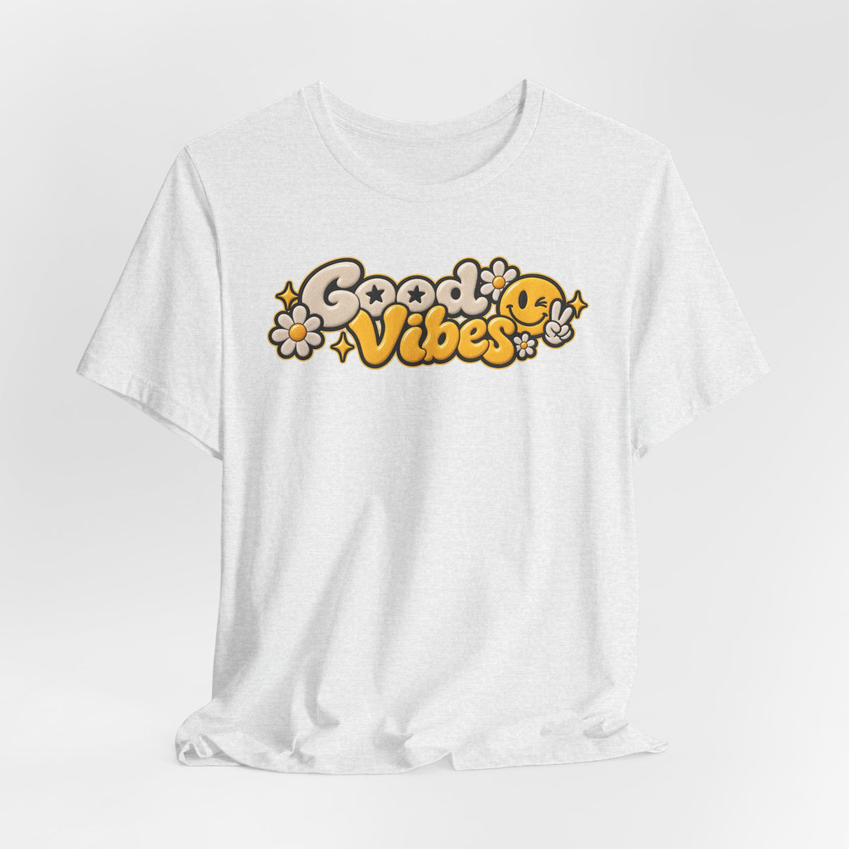 Good Vibes Retro Tee — Smiley Flower Graphic T-Shirt
