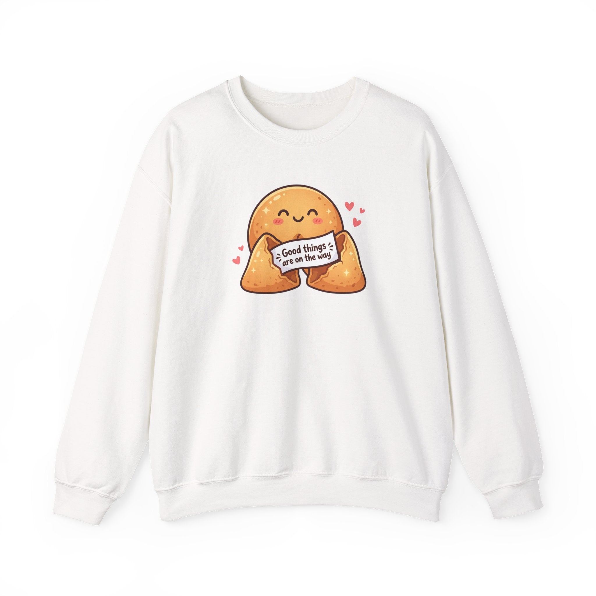 Crewneck Sweatshirt — Cute Fortune Cookie Graphic “Good Things Are On The Way”