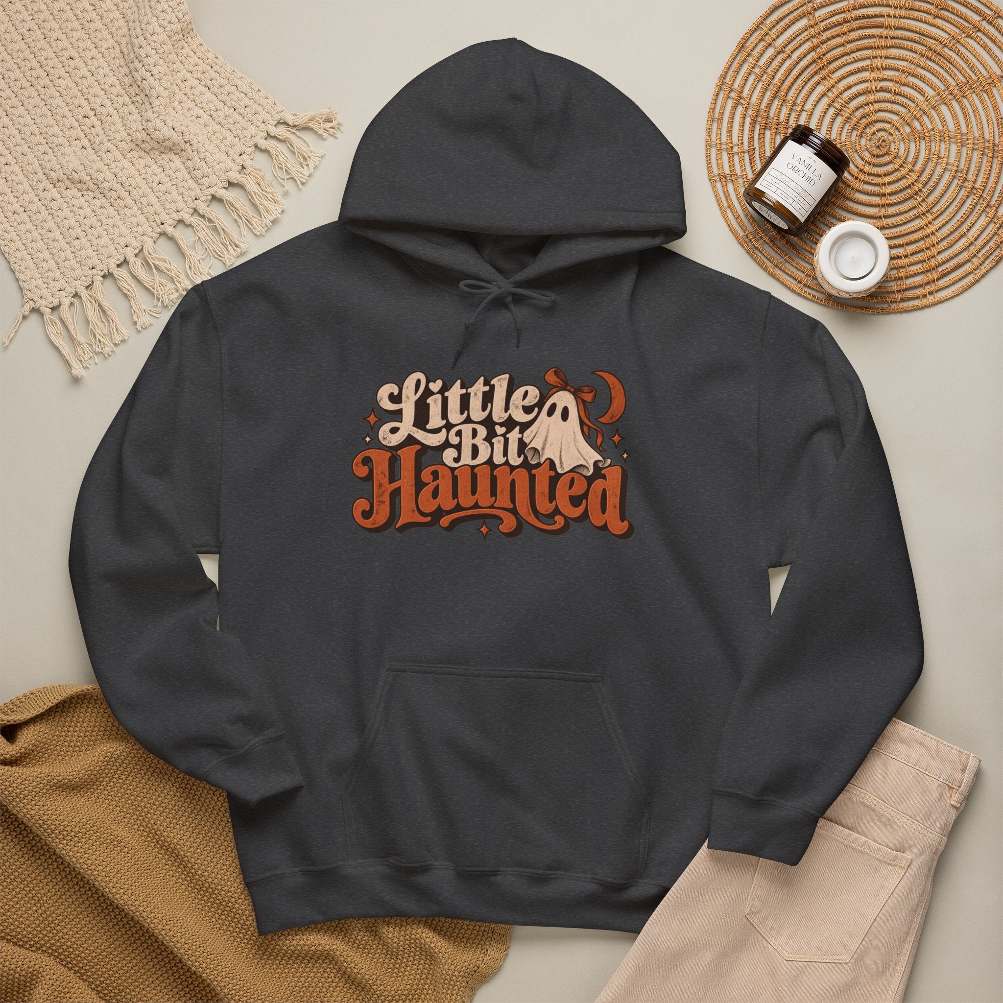 Little Bit Haunted Hoodie — Retro Halloween Ghost Pullover
