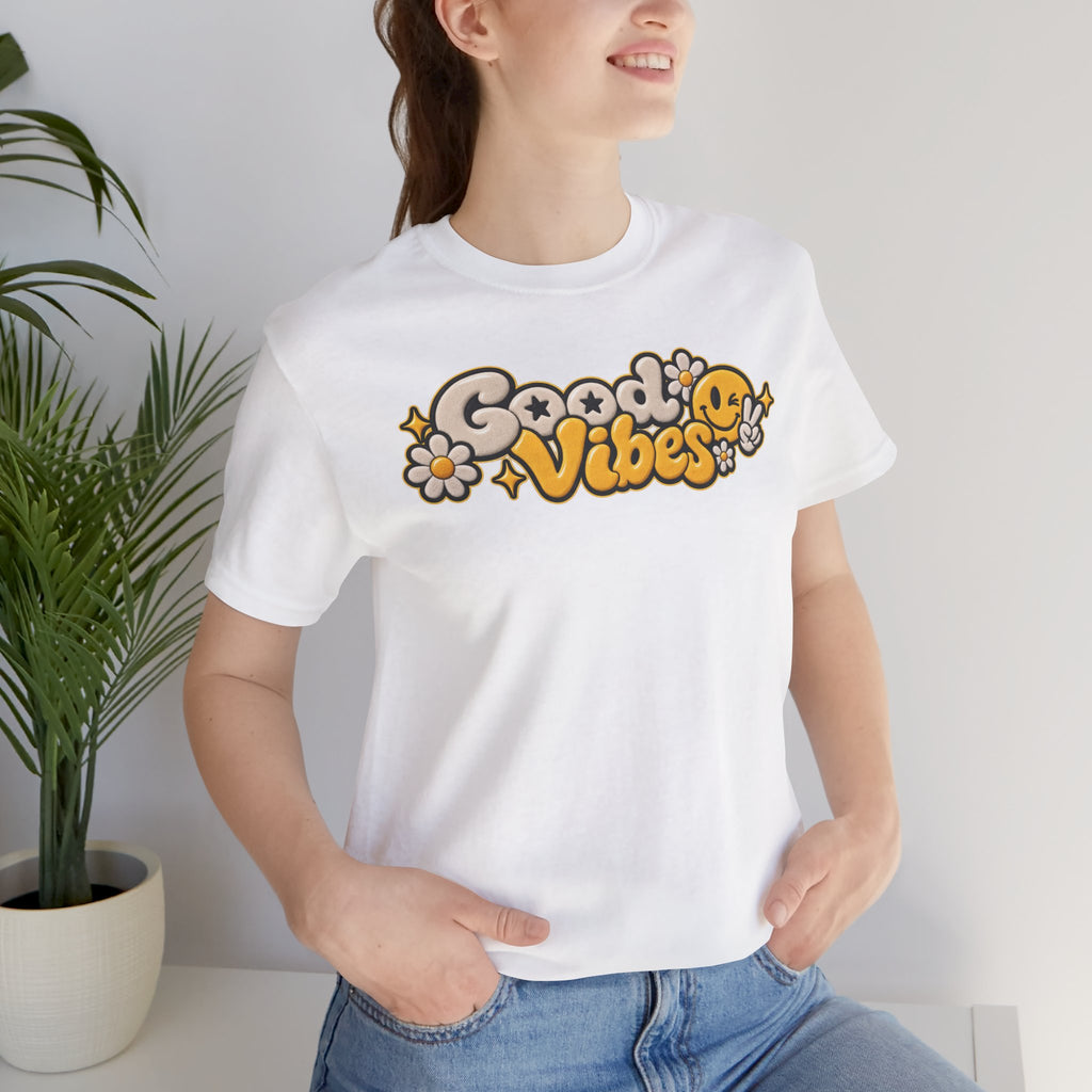 Good Vibes Retro Tee — Smiley Flower Graphic T-Shirt