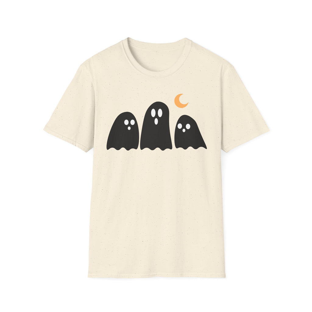Ghost Trio T-Shirt — Cute Halloween Ghosts with Crescent Moon