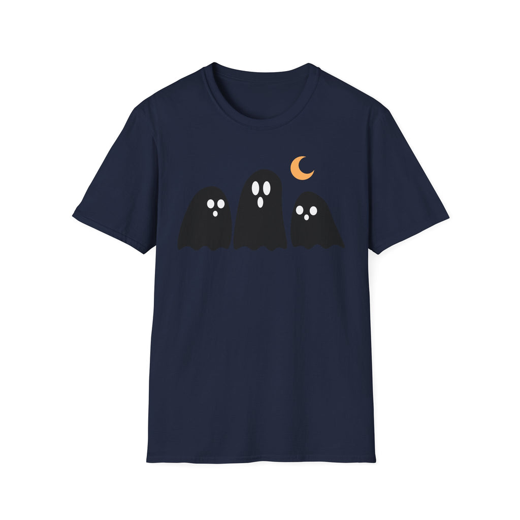 Ghost Trio T-Shirt — Cute Halloween Ghosts with Crescent Moon