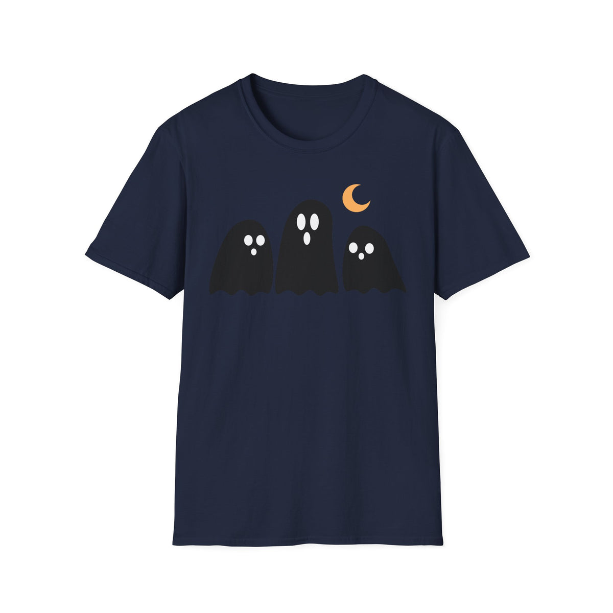 Ghost Trio T-Shirt — Cute Halloween Ghosts with Crescent Moon