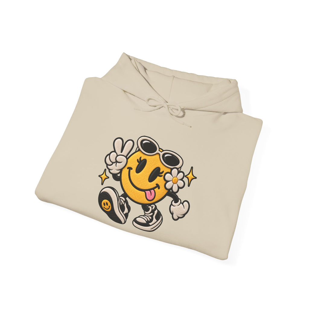 Smiley Peace Vibes Hoodie – Retro Dancing Smiley with Sunglasses