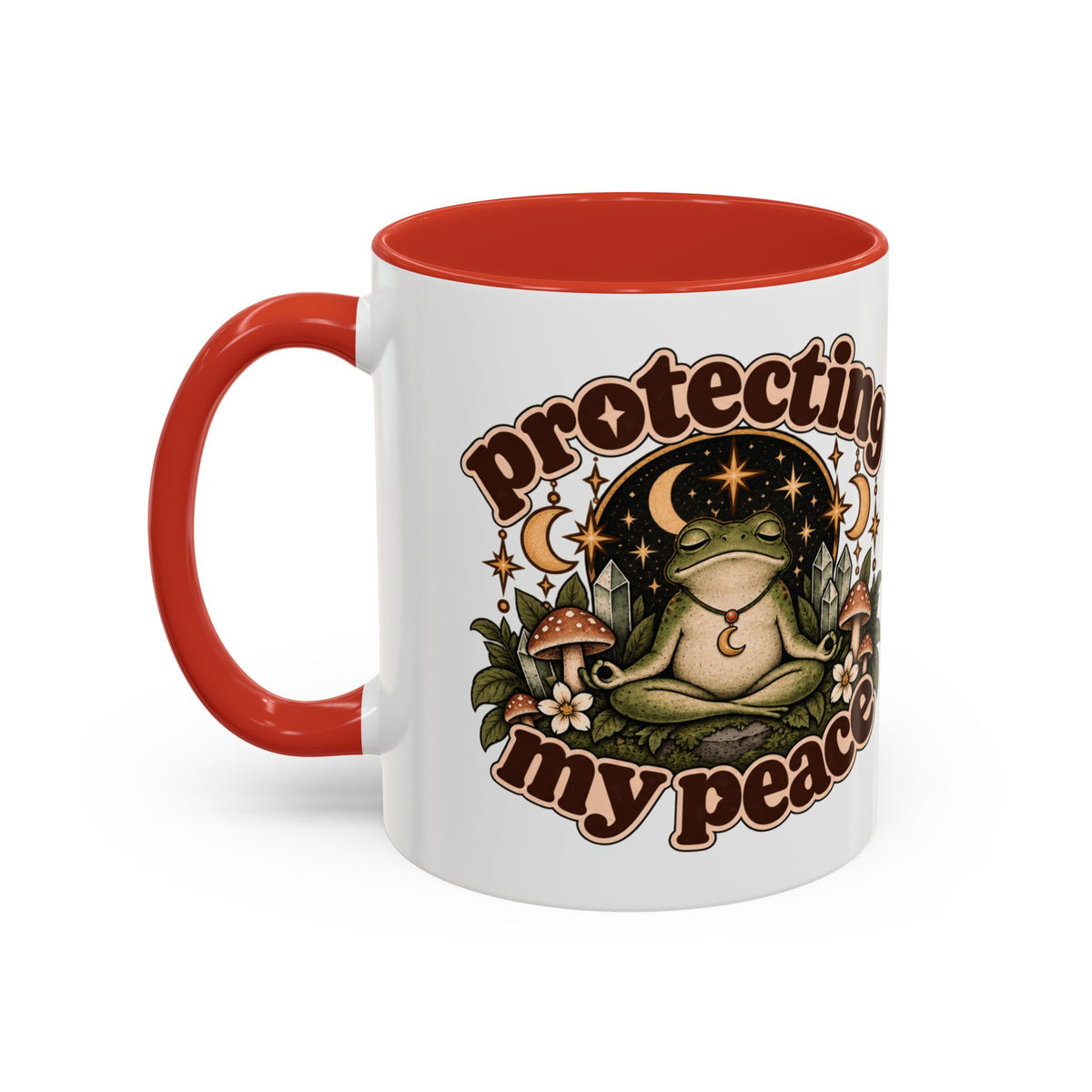 Protecting My Peace Mug — Frog & Mushroom Ceramic Coffee Mug