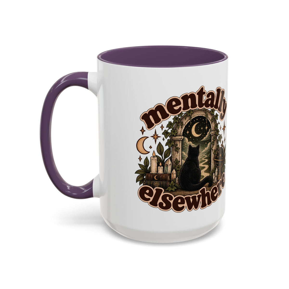 Mentally Elsewhere Mug — Black Cat Celestial Ceramic Coffee Mug