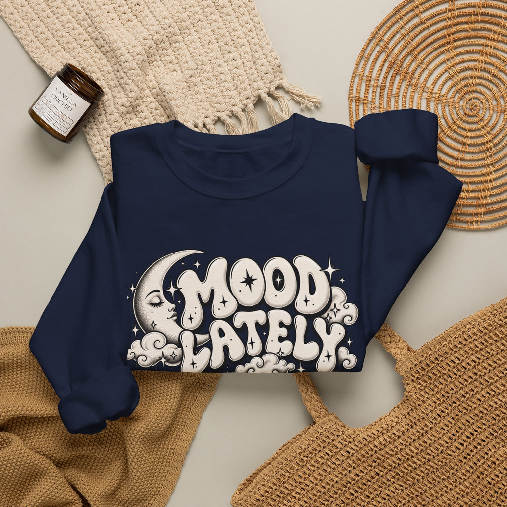 Crewneck Sweatshirt — 'Mood Lately' Retro Moon Graphic
