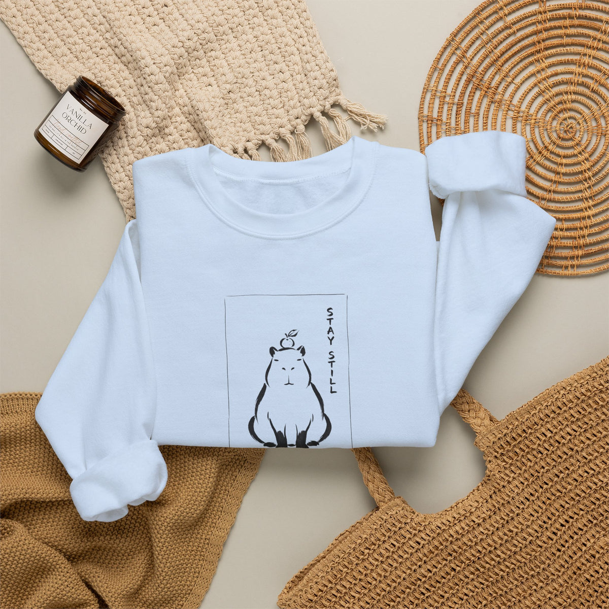 Calm Anime-style Capybara Sweatshirt | Japanese Ink Cat Aesthetic