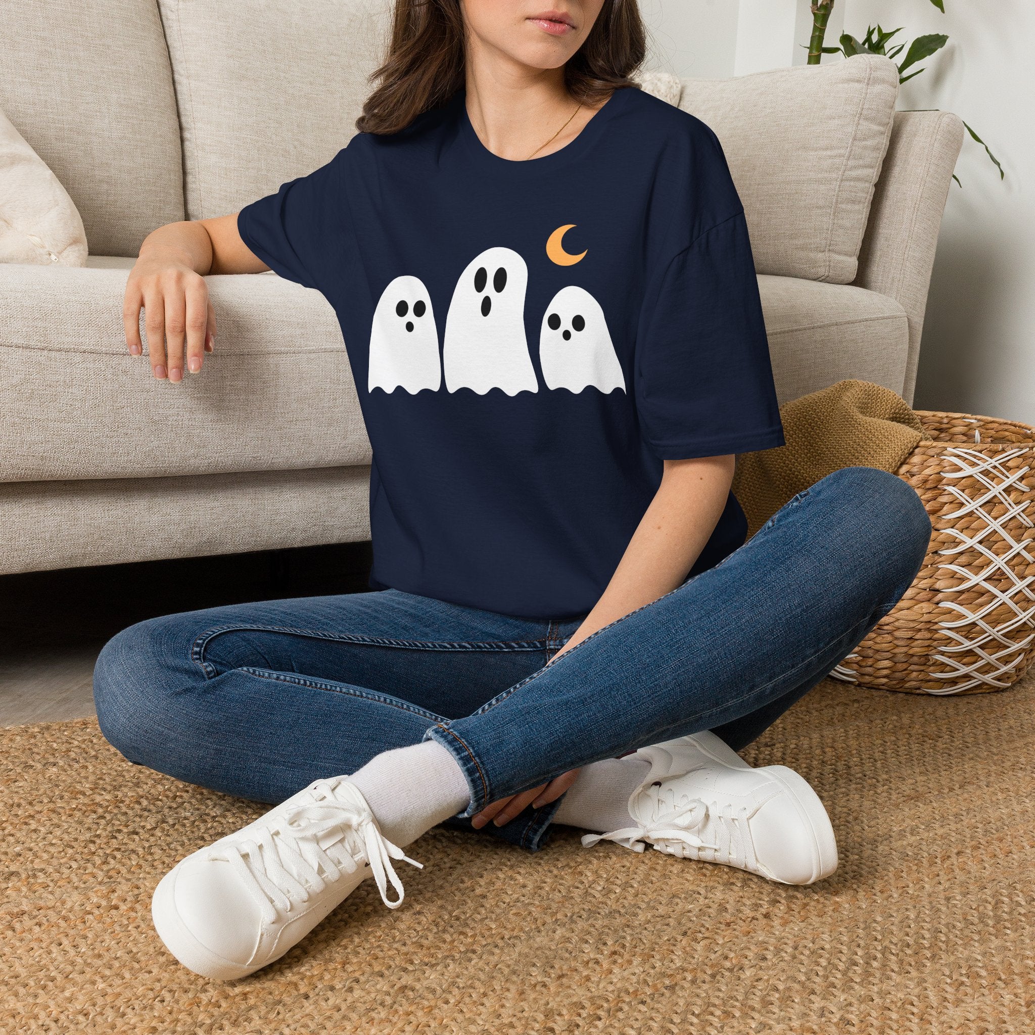 Cute Ghosts T-Shirt – Playful Halloween Moon Graphic Tee