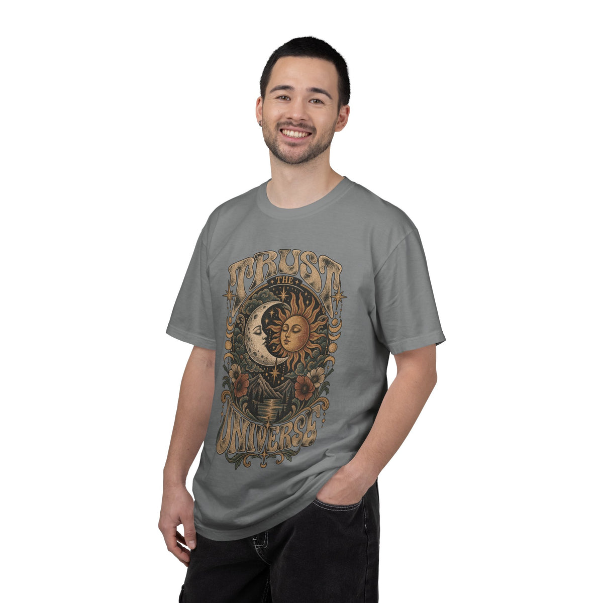 Trust the Universe T-Shirt — Vintage Sun & Moon Graphic