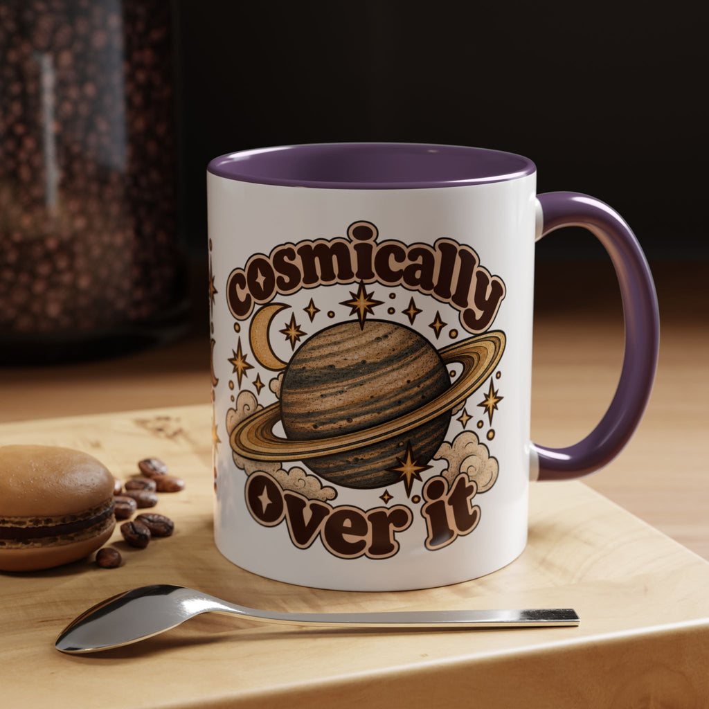 Cosmically Over It Mug — Retro Planet Celestial Ceramic Coffee Mug