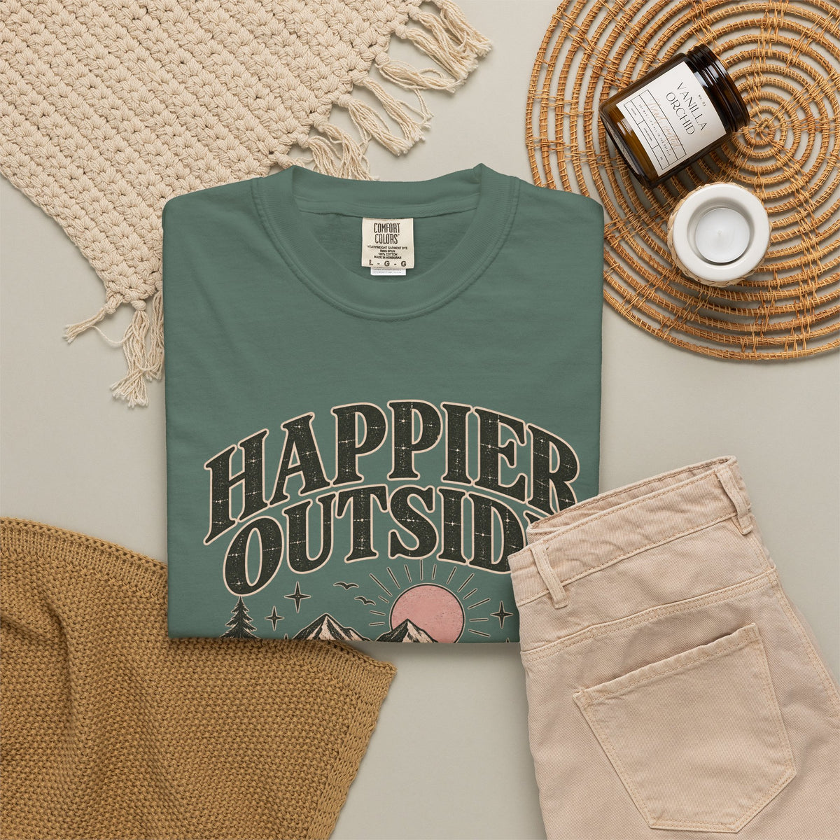 Happier Outside Tee — Nature Lover Graphic Garment-Dyed T-Shirt