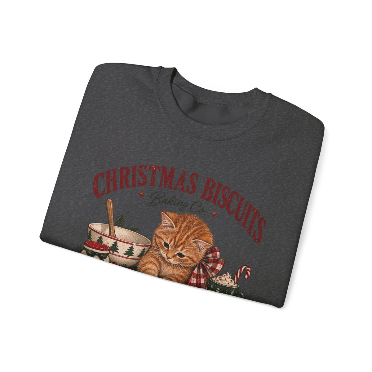 Crewneck Sweatshirt — Christmas Biscuits Baking Co. Cat Holiday Sweatshirt