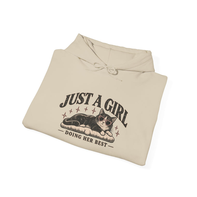 Just a Girl Doing Her Best Hoodie — Cute Cat Graphic Pullover