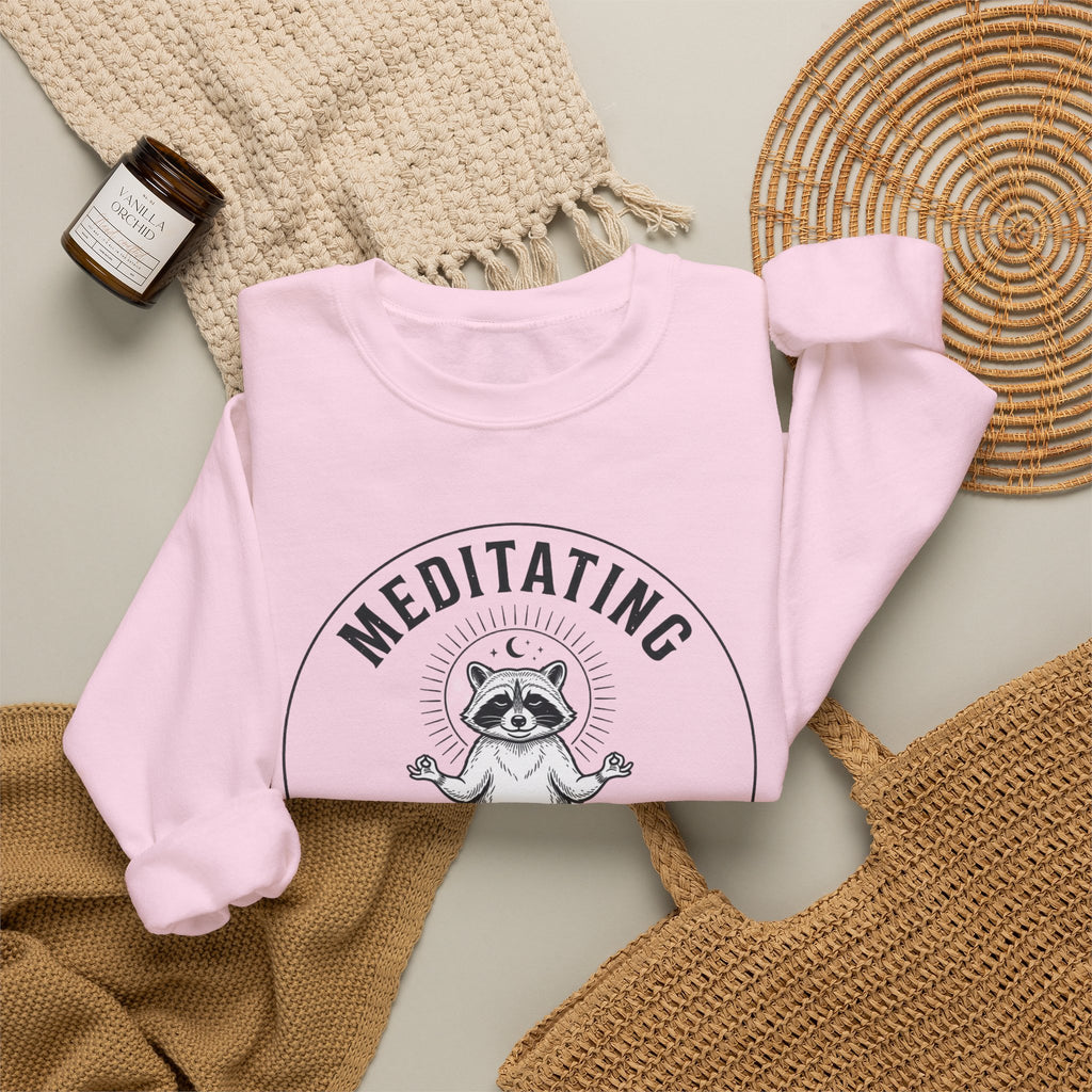 Meditating Raccoon Sweatshirt | Feral Raccoon Aesthetic, Celestial Wilderness