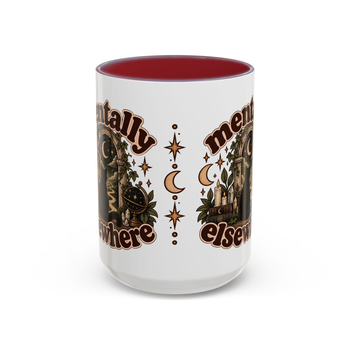 Mentally Elsewhere Mug — Black Cat Celestial Ceramic Coffee Mug