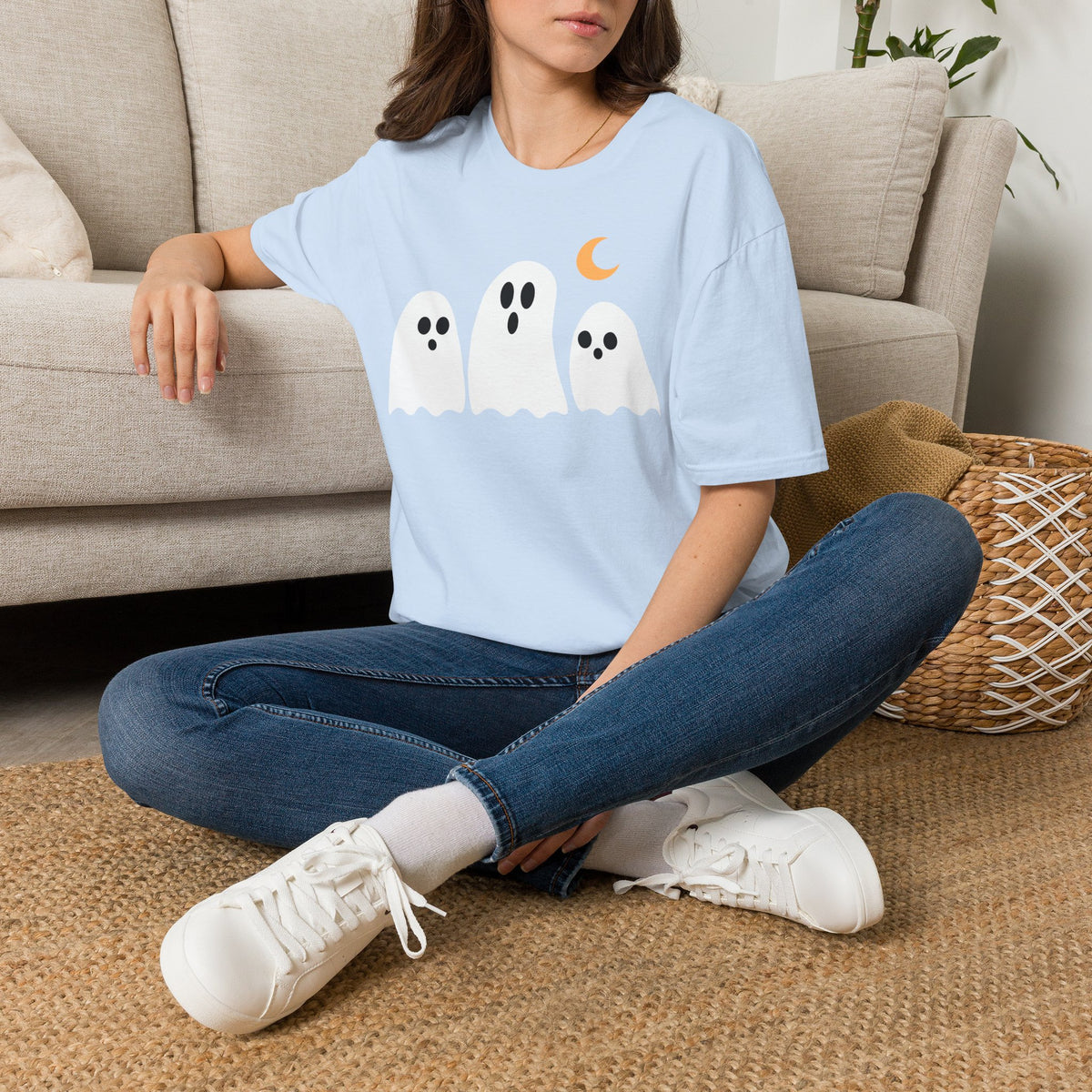 Cute Ghosts T-Shirt – Playful Halloween Moon Graphic Tee