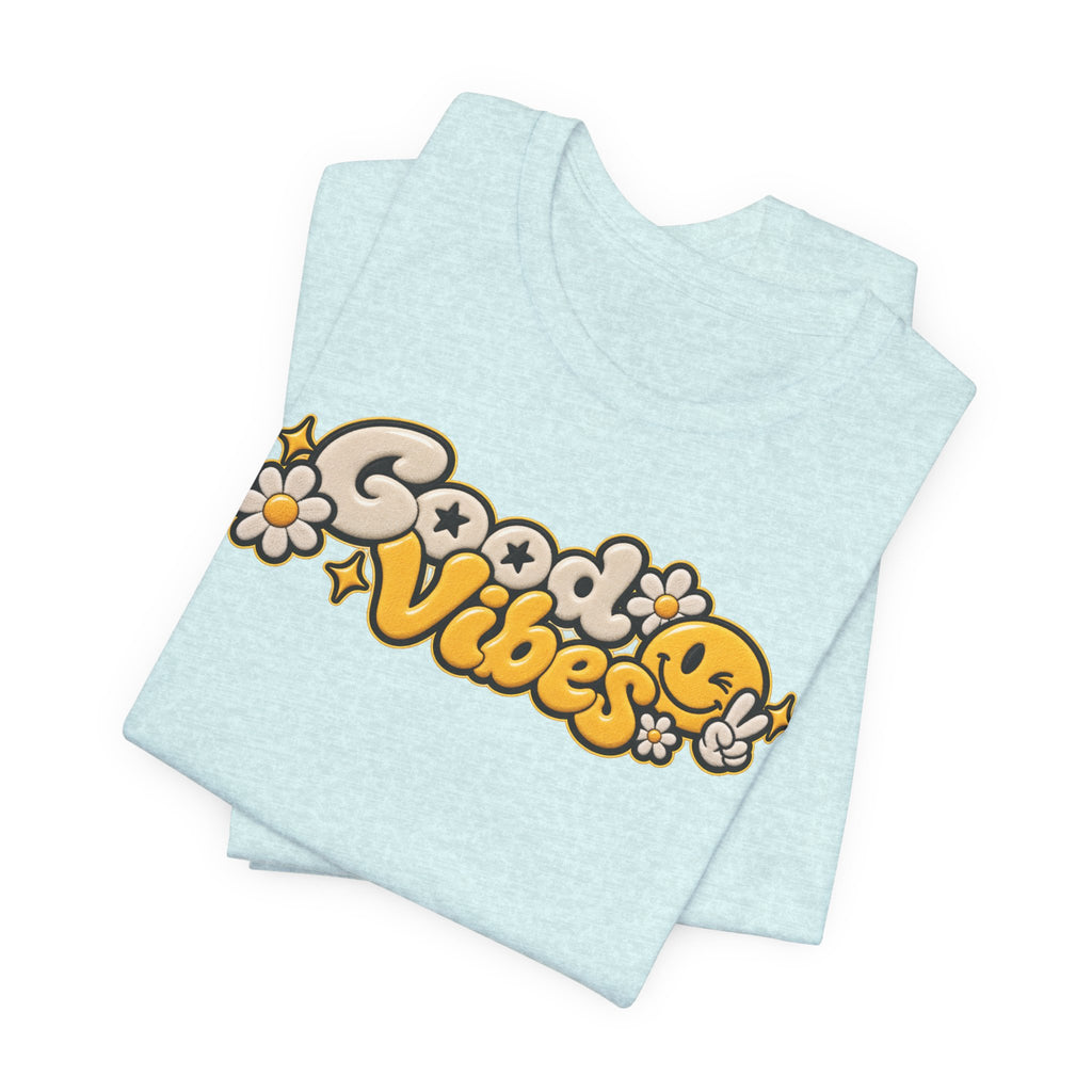 Good Vibes Retro Tee — Smiley Flower Graphic T-Shirt