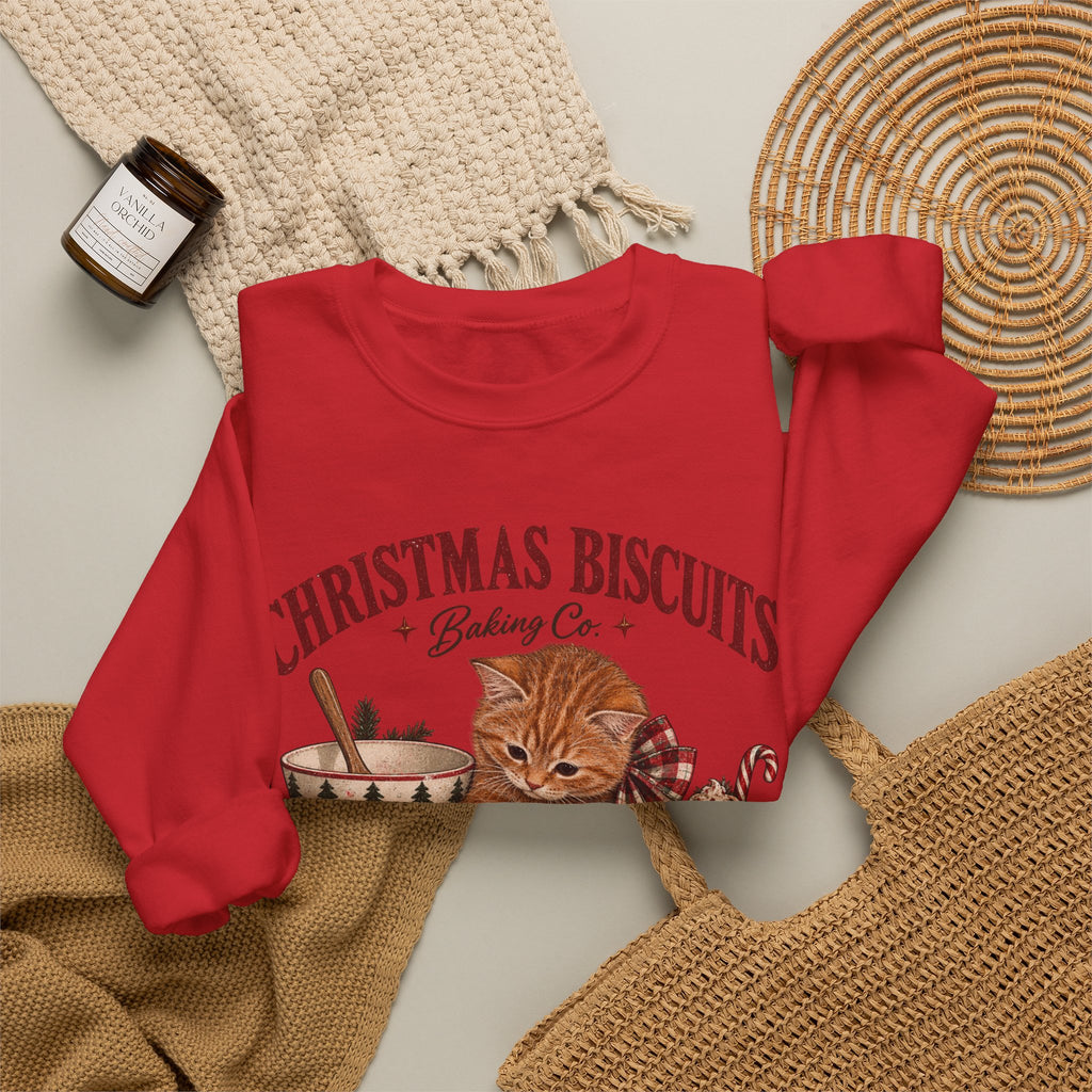 Crewneck Sweatshirt — Christmas Biscuits Baking Co. Cat Holiday Sweatshirt