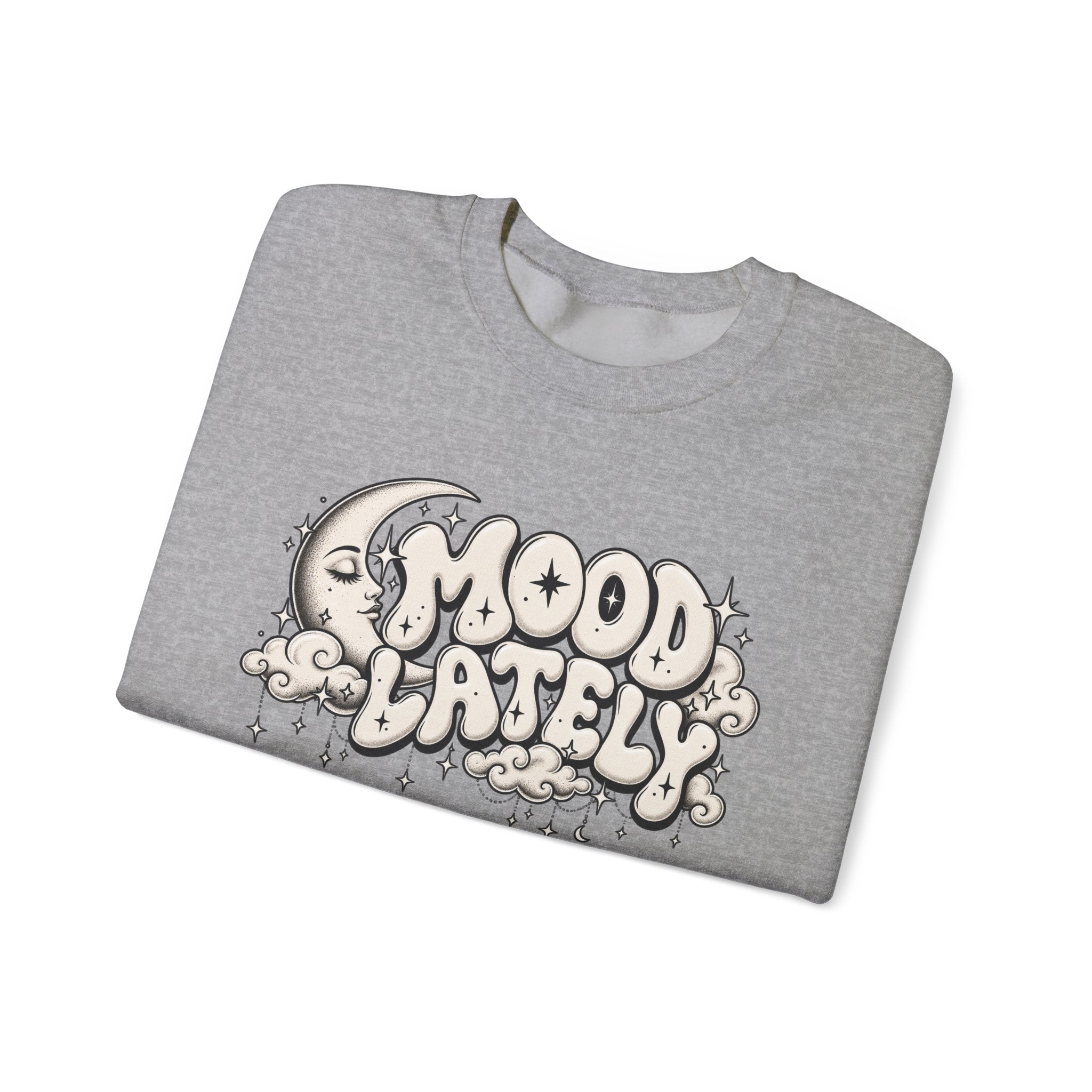 Crewneck Sweatshirt — 'Mood Lately' Retro Moon Graphic